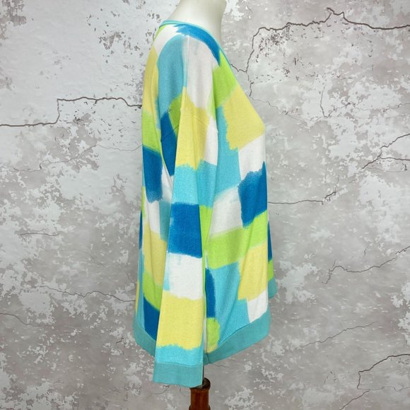 Edinburgh Knitwear Blue Yellow Squares Crewneck Sweater S NWT - Picture 5 of 11